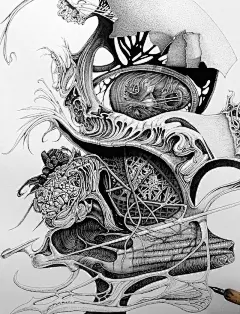 Philip Frank超现实风格钢笔画作品