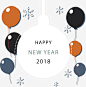 雪花气球新年海报高清素材 2018元旦 2018新年 新年快乐 新年气球 气球花纹 矢量png 免抠png 设计图片 免费下载