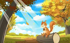 世界动物日秋天插画唯美手绘黄色秋天小动物松鼠原创插画海报背景