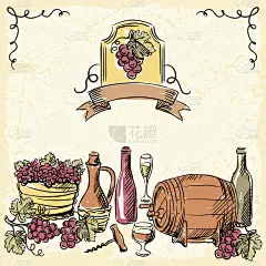 葡萄酒年份手绘插图。