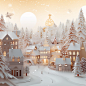 A christmas village in paper format showing snow, in the style of soft tonal transitions, white background--ar 16:9