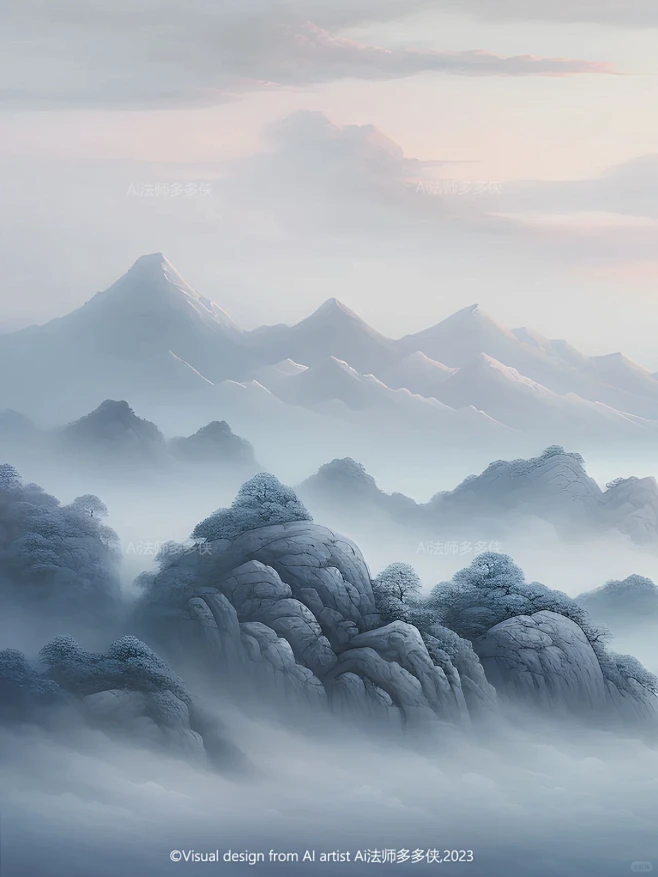 东方美学-山间云雾|新中式国风山水风景插画-花瓣网