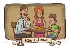 家庭,边框,晚餐,母亲,父亲,儿子,炸鸡,背景分离,舒服,儿童