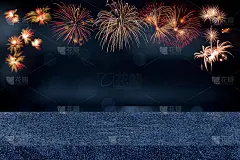 蓝色粗糙的石头桌面与烟花展示