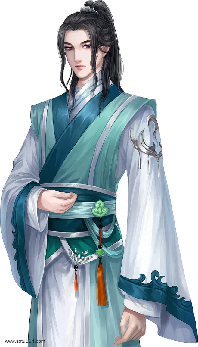 玉佩青袍古代美男子图片png免抠元素卡通手绘背景装饰免扣图片-花瓣网