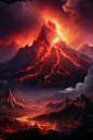火山爆发喷岩浆自然灾害火山喷发插画