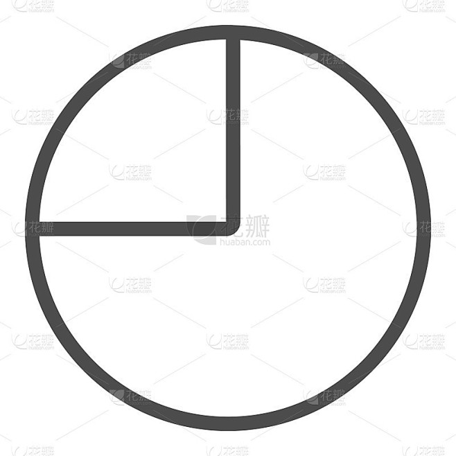 带有四分之一分数线图标的饼状图，图表概念，白色背景上的四分之一圆矢量符号，用于移动概念和网页设计的轮
