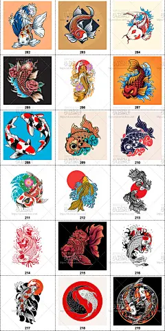 锦鲤矢量源文件插画手绘插图中国古典元素鱼类鲤鱼跳龙门设计素材-淘宝网