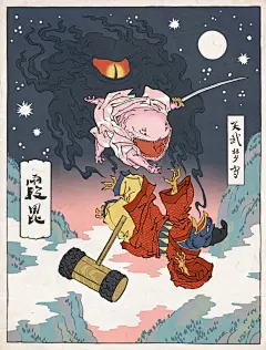 很多插画家都在尝试从日本浮世绘的艺术宝库中汲取营养，然而美国插画家 Jed Henry 玩的可是真正的手工雕刻套色木版画浮世绘。Jed Henry 用传统的日本浮世绘美学和工艺来表现当代的电子游戏和动漫文化，化学反应非常奇妙～（Jed Henry的tumblr主页，经常分享他的创作过程：jedhenry.tumblr.com） ​​​​