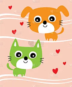 可爱的猫狗情人节贺卡