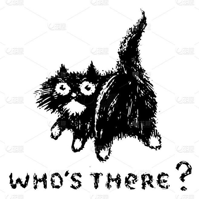 可爱的毛猫转过身来看。矢量插图。