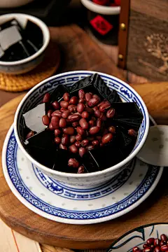 红豆龟苓膏夏季糖水甜品摄影图