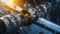 空间站特写与地球背景壁纸高清模板免费下载-趣麦麦图