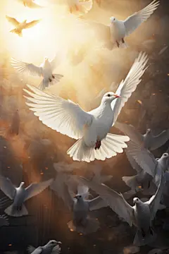 动物飞禽展翅飞翔的和平鸽插画