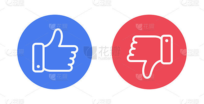 喜欢和不喜欢平面图标。设计元素smm，广告，营销，ui, ux，应用程序和更多。拇指向上和拇指向下的