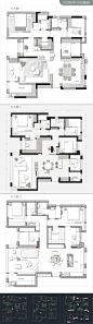 150㎡三居户型方案CAD+PS彩平图