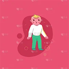 矢量插图在时尚的平面线性风格-快乐的孩子-卡通人物