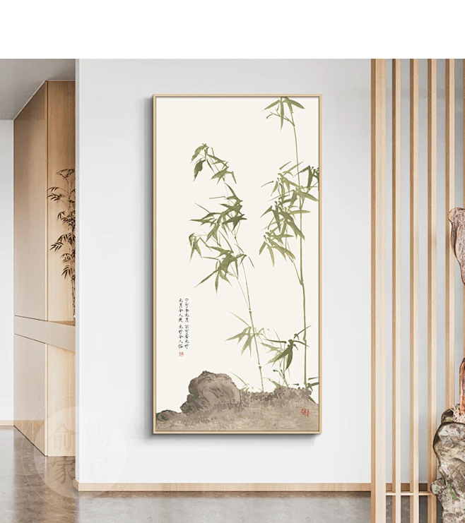 新中式玄关装饰画国画竖版水墨餐厅挂画禅意客厅壁画走廊过道竹子-tmall.com天猫-花瓣网