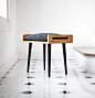Bench / Stool / Seat / Ottoman in solid oak board : Stool / Seat / stool / Ottoman / bench made of solid oak table, oak legs, upholstered in black fabric