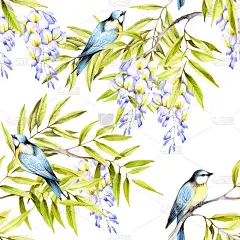 无缝模式与紫藤。手绘水彩插图