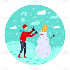 幸福,雪人,雕塑,青年男人,请柬,贺卡,堆雪人,模板,儿童,童年