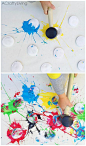 Do this color splat art activity with your kids using paint, cotton rounds, and a rubber mallet!: