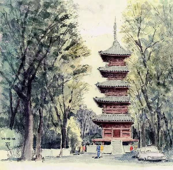 铅笔淡彩城乡风景手绘