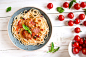 Spaghetti with meatballs and tomato sauce on a plate