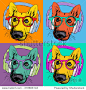 The poster with the portrait of a German Shepherd with headphones and glasses in the style of pop art. vector illustration.