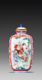 (#24) A RUBY-GROUND FAMILLE-ROSE PORCELAIN 'EIGHT IMMORTALS' SNUFF BOTTLE SEAL MARK AND PERIOD OF QIANLONG