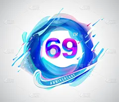 69周年缤纷象征。抽象液体色彩元素庆典背景设计