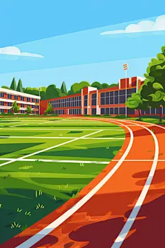 AI数字艺术扁平风校园球场操场插画-众图网