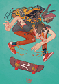 Skateboarders: Kitsune : First piece of 3 from "Skateboarders" series.Kitsune Boy.Personal Work.To be continued :)