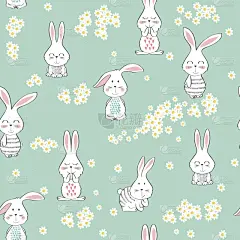 矢量,四方连续纹样,贺卡,小兔子,绘画插图,性格,夏天,生日,卡通,现代