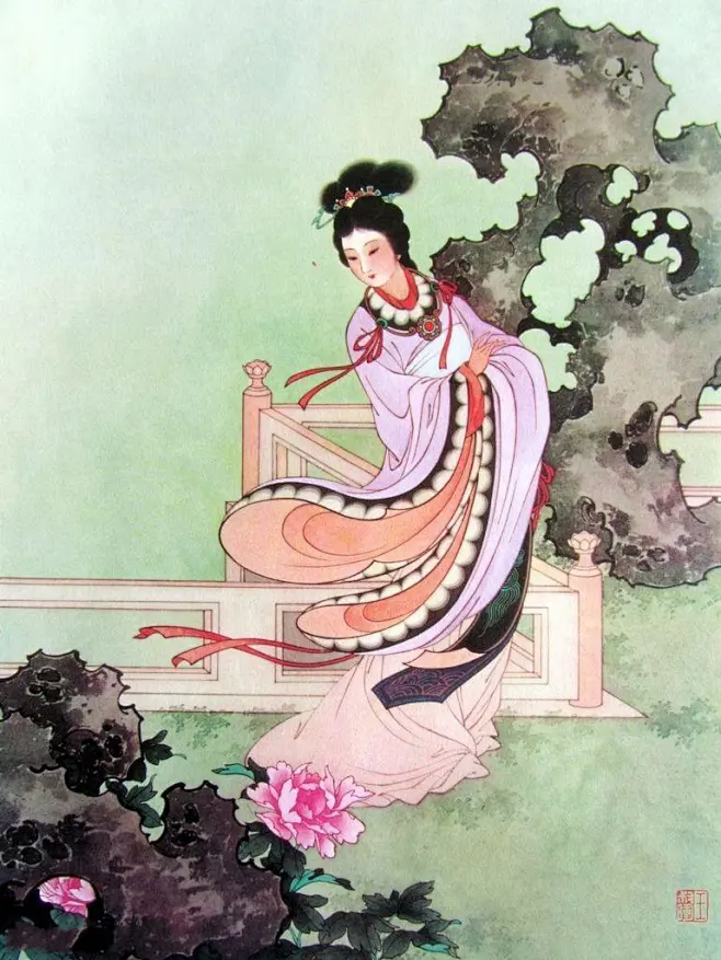 王叔晖大师《十二花神》系列工笔仕女图-花瓣网