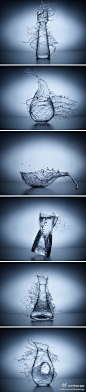 #液态花瓶# Mexican摄影工作室Jean Bérard Fotografía 的作品，运用水与透明玻璃花瓶的组合进行拍摄的一个系列作品，将水与玻璃瓶的质感完美融合，拍摄效果犹如水形成的花瓶，极具视觉冲击力与美感！