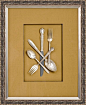 When framing multiple objects, pay attention to how you arrange them. If the five pieces of silverware were all laid out side-by-side and straight up and down, it would be more formal. This layout makes the design more casual and interesting.: 