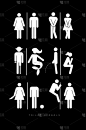 男厕和女厕的一组符号，以不同的滑稽滑稽形式. 