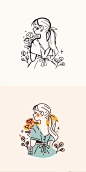 插画师 Adrianne Walujo用简约的线条和色块来表现人物，温馨十足！