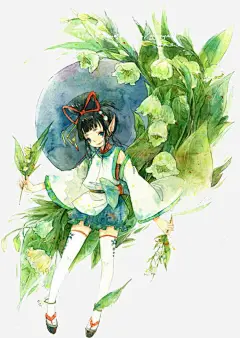 绿色古风少女png免抠素材_新图网 https://ixintu.com 女孩 少女 绿色 森女系 古风 二次元 手绘 彩绘 人物