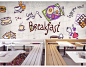 时尚手绘美食大型壁画咖啡厅小吃店早餐店休闲吧餐厅背景墙纸壁纸-淘宝网