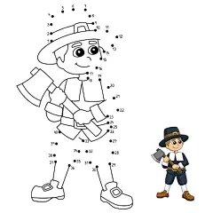 Vector dot to dot thanksgiving pilgrim boy coloring page