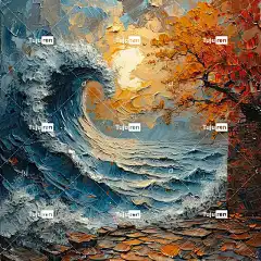 Ai产生的 波浪 海啸 崩溃 路面 树 太阳 质地 艺术 绘画