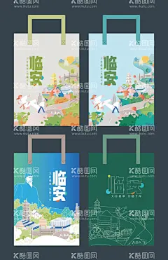 临安旅游手提袋  - 源文件下载【酷图网】手提袋,礼品袋,帆布袋,环保袋,旅游,临安,国潮,插画,地标,