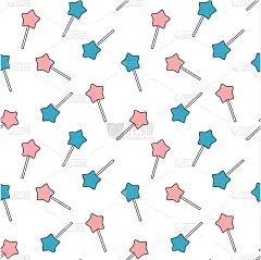 可爱的卡通蓝粉色星星棒棒糖无缝矢量图案背景插图