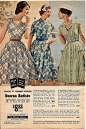 Three elegantly pretty summer day wear dresses from the Montgomery Ward Summer 1959 catalog. #vintage #1950s #dresses #summer #fashion