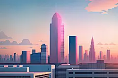 城市扁平风地标插画