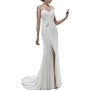 Beauty Bridal Cap Sleeve Sweetheart Slit Chiffon Wedding Dresses at Amazon Women’s Clothing store: