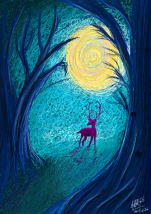 月下麋鹿在月光下漫步的麋鹿仿佛整个世界只剩我