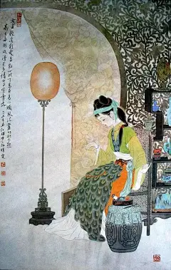 【诗情画意】手绘《红楼梦》人物图，美呆了_林黛玉 : …………………………………………………… …………………………………………………… 林黛玉 两弯似蹙非蹙笼烟眉，一双似喜非喜含情目 闲静时如姣花照水，行动处似弱柳扶风 桃李春风结…